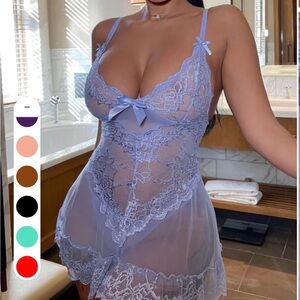 Elegant Lace Babydoll Lingerie in light blue